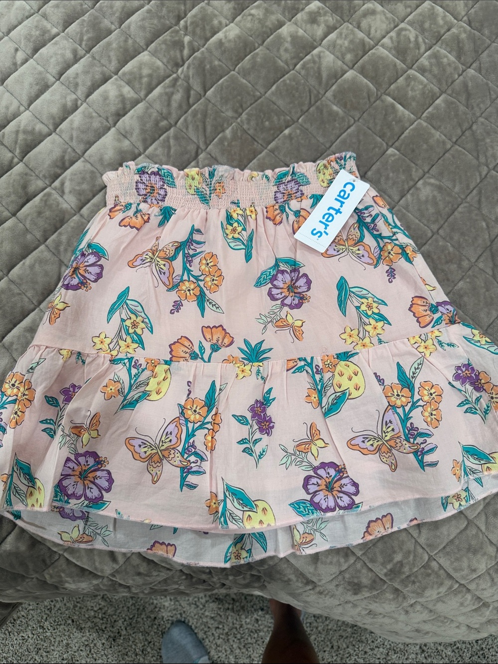 Carter's Light Pink Tiered Skirt with Multicolor Floral & Butterfly Print